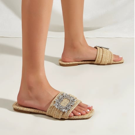bijou straw flat sandal