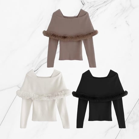 eco fur offshoulder  knit