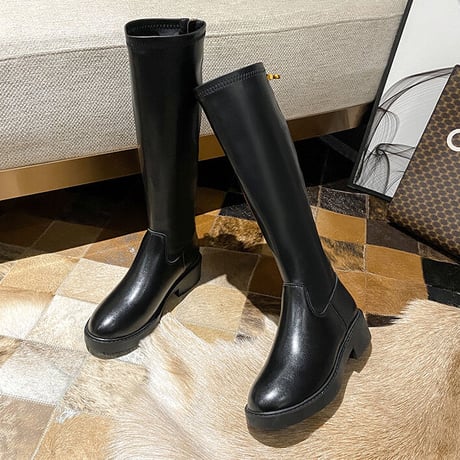 gold buckle long boots 4cm