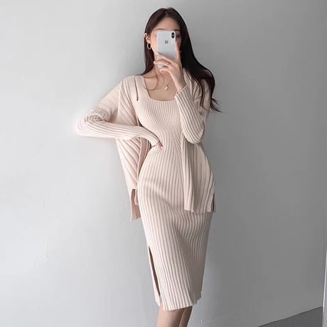 knit onepiece cardigan set