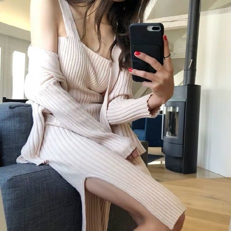 knit onepiece cardigan set