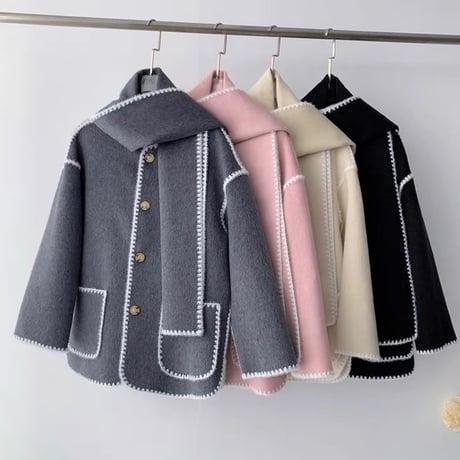 マフラー付き wool coat