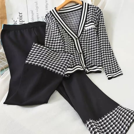 千鳥格子 knit setup