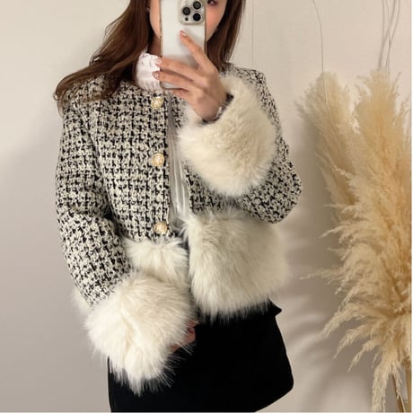 eco fur  tweed jacket