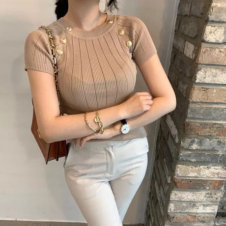 gold button summer knit