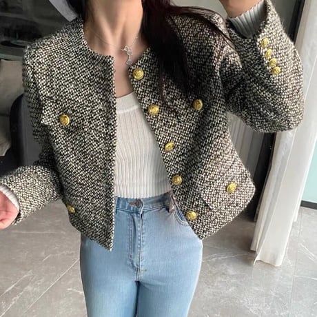 gold button tweed jacket