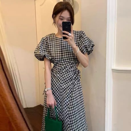 check puff sleeve onepiece