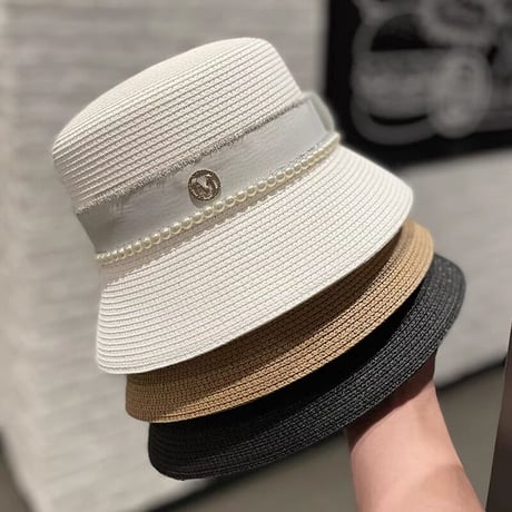 pearl straw bucket hat