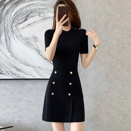 gold button knit onepiece