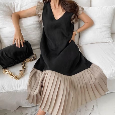 bicolor hem pleats onepiece
