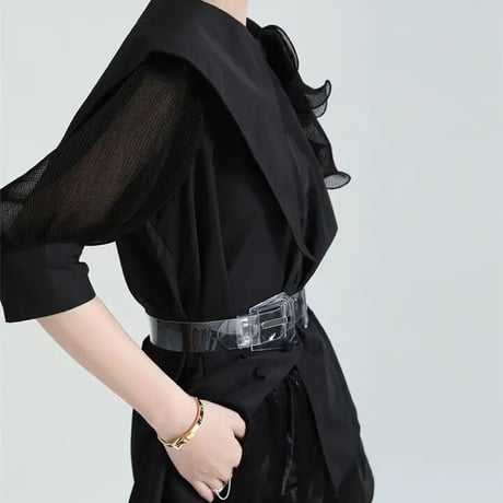 異素材 collar asymmetry shirt