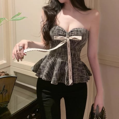 ribbon tweed peplum tops