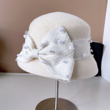 ribbon tulle wool hat