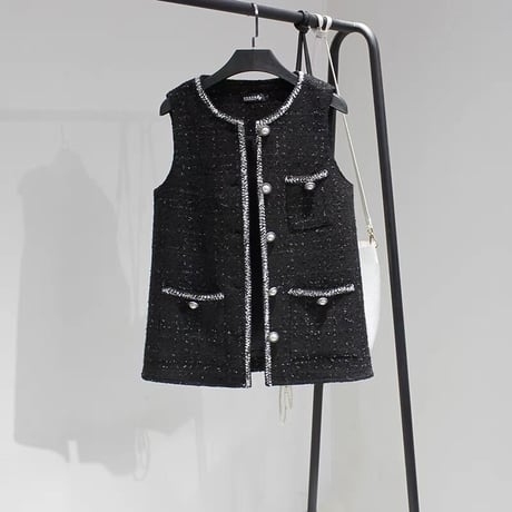 pearl button tweed vest