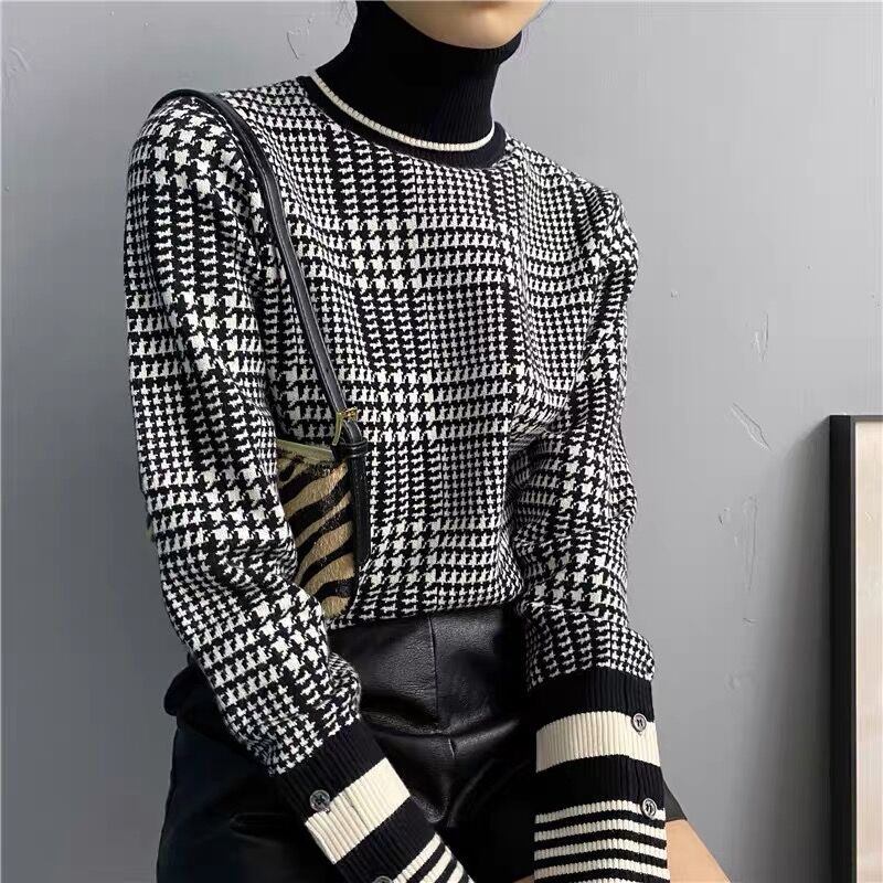 45rpmマスタードチェックハイネックニット 45rpmマスタードチェックハイネックニット 程よいフィット感が