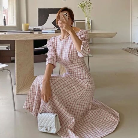 puff sleeve check onepiece