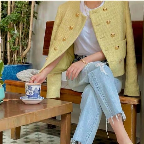 gold button tweed jacket
