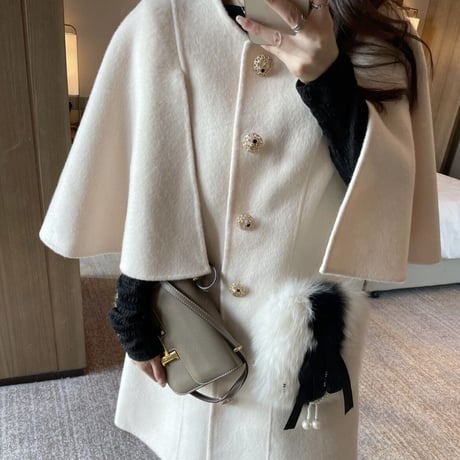 【即納】fox fur cape coat