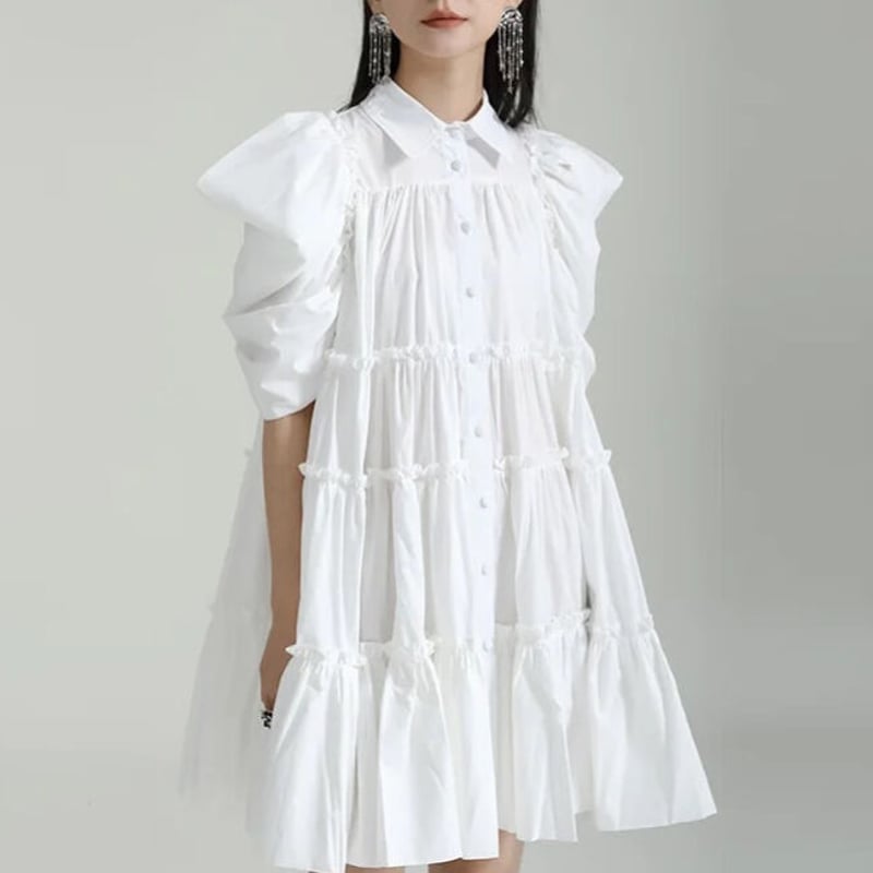 【epine】puff sleeve tiered onepiece 新作❤︎ puff sleeve tiered onepiece身長別にご紹介！ | épine