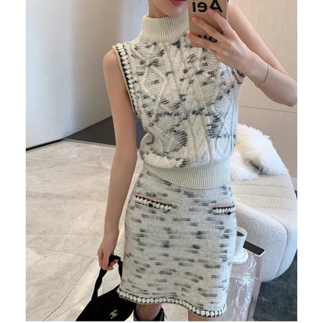 【即納あり】sleeveless knit setup