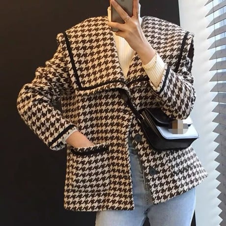 千鳥柄 big襟 コート