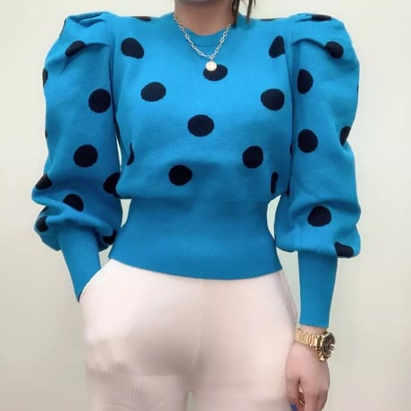 puff sleeve dot knit