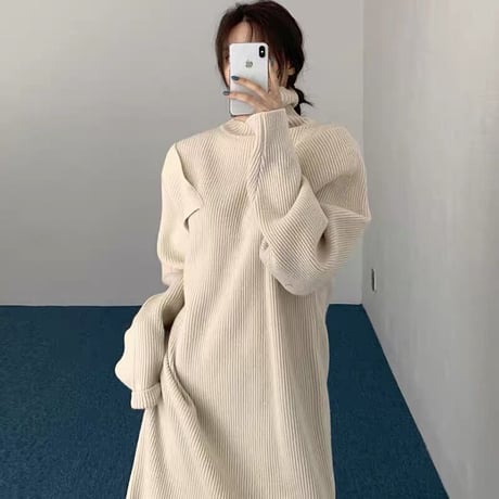 タートルネック 肩出し ニットワンピース