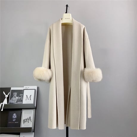 sleeve fox fur long coat