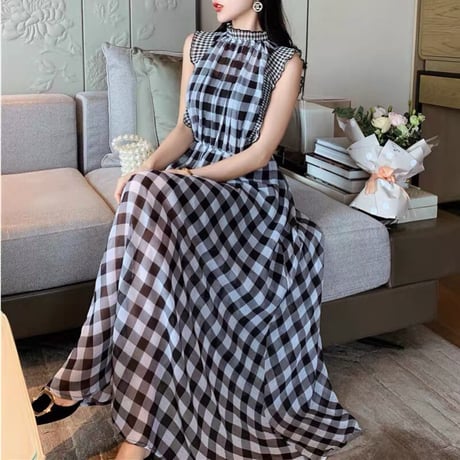 gingham check chiffon onepiece
