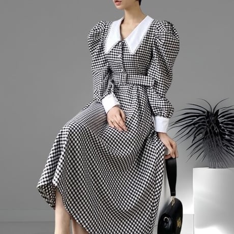 puff sleeve check onepiece