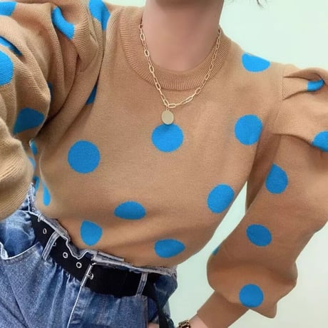 puff sleeve dot knit
