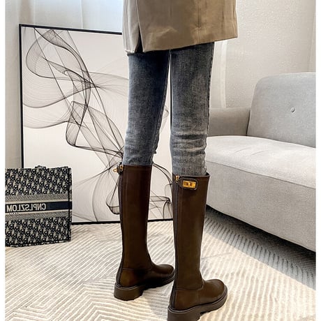 gold buckle long boots 4cm
