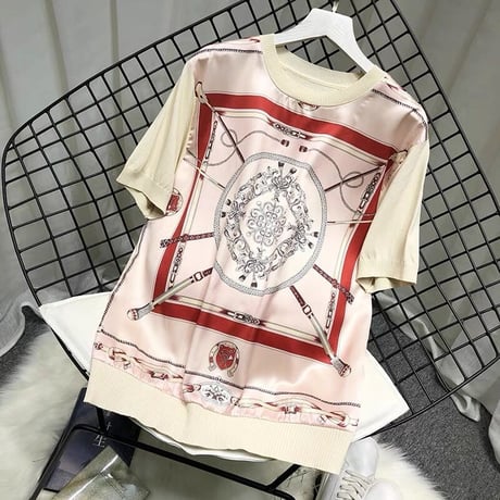 【即納あり】スカーフ柄 tops 半袖