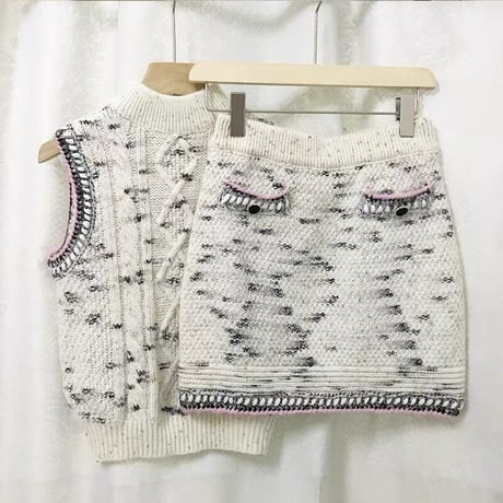 【即納あり】sleeveless knit setup