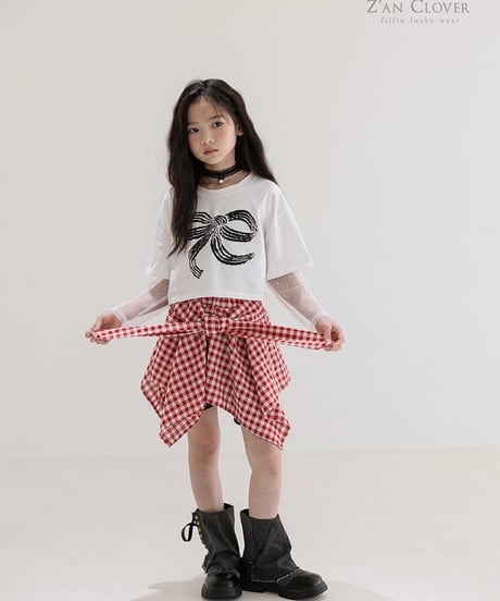 tulle layered big ribbon tee【70-150cm】