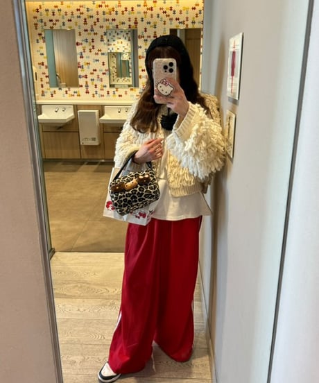 RED lace line straight pants-MOM-