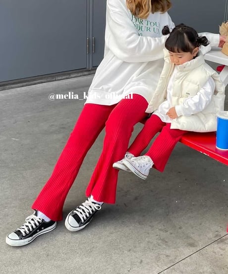 【Melia.original】Red rib flare pants  -MOM-
