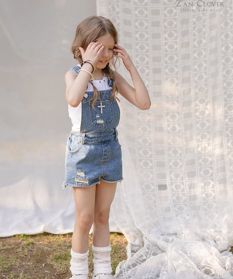 【予約商品】【ZANCLOVR】damage denim short salopette【70-150cm】
