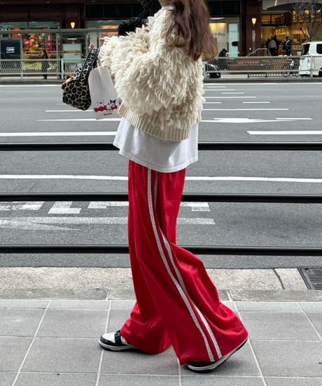 RED lace line straight pants-MOM-