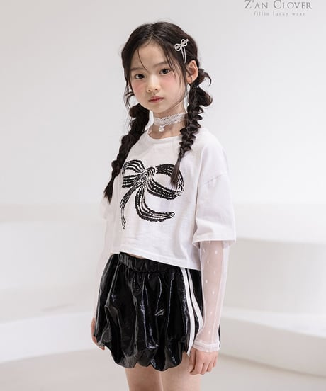 tulle layered big ribbon tee【70-150cm】