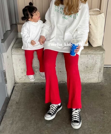 【Melia.original】Red rib flare pants  -MOM-