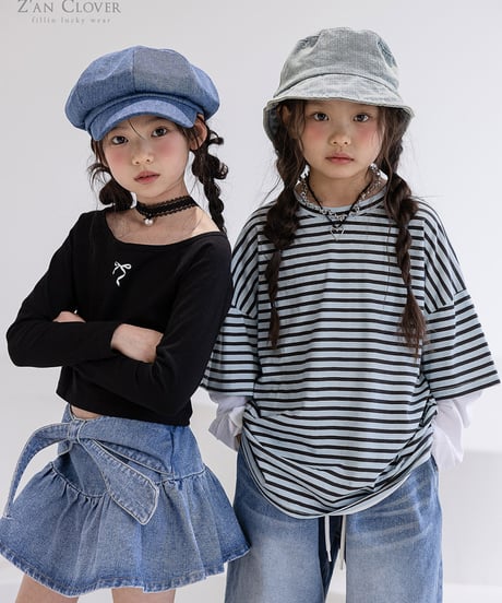 offshoulder simple ribbon long tee【70-150cm】