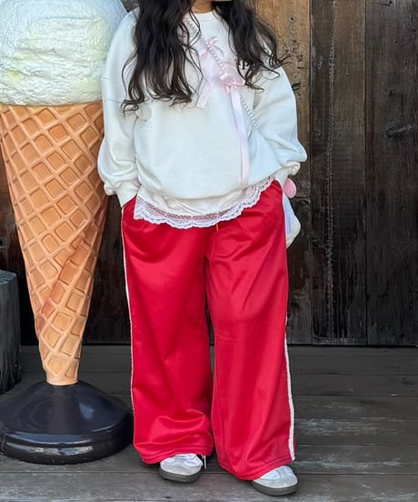 RED lace line straight wide pants【90-160cm】