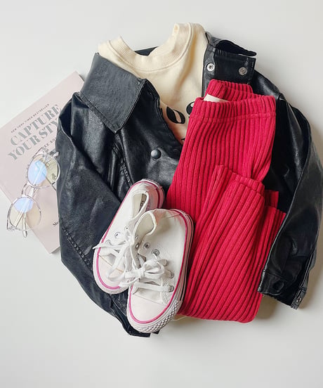 【Melia.original】Red rib  flare pants  -junior-