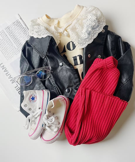 【Melia.original】Red rib  flare pants  -junior-