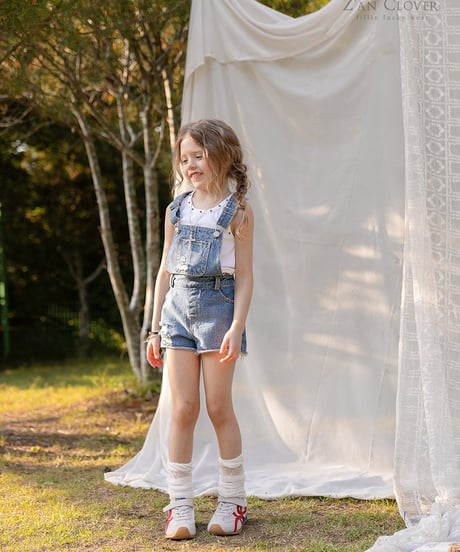 【予約商品】【ZANCLOVR】damage denim short salopette【70-150cm】