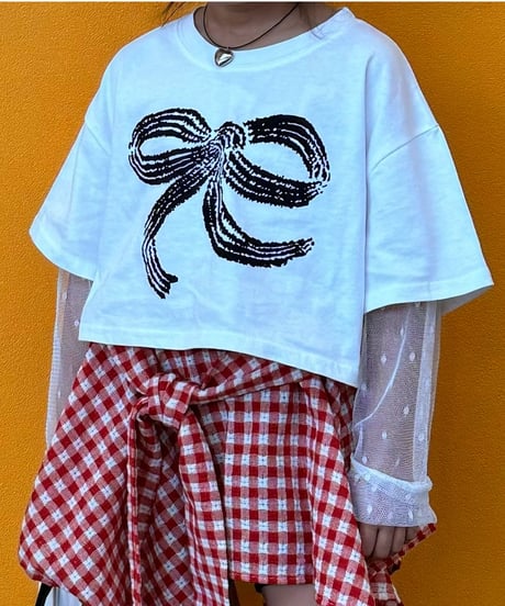 tulle layered big ribbon tee【70-150cm】