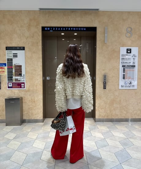 RED lace line straight pants-MOM-