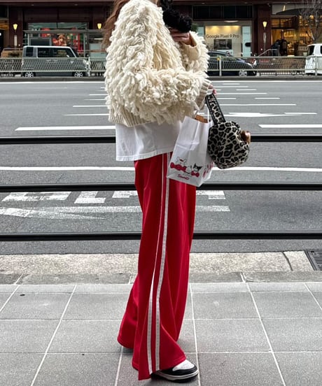 RED lace line straight pants-MOM-