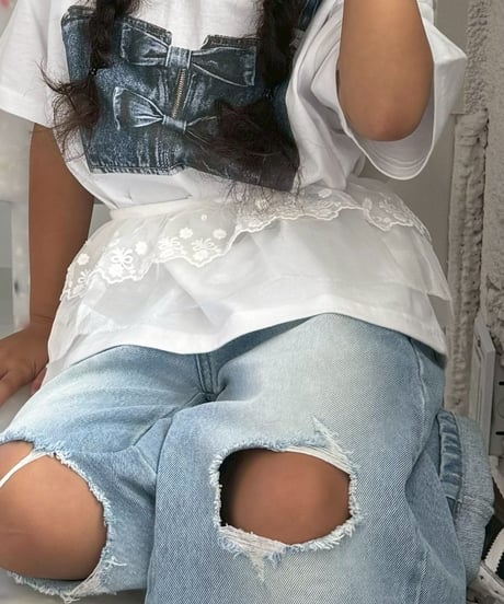 denim bustier print tee【80-150cm】